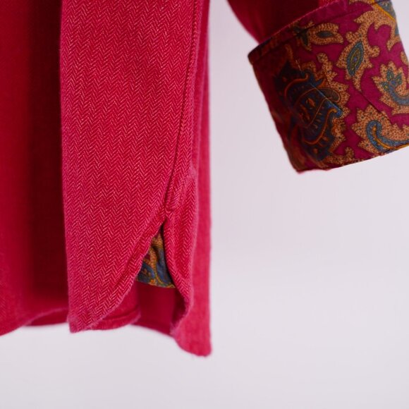 Tommy Hilfiger Red Herringbone Thick Cotton Flip Cuff Paisley Button Down 2XL‎ - Picture 4 of 12